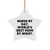 Nurse Gifts from Mom By Day, Star Ornament for Christmas, World's Best Mom By Night, Durably Crafted with High-Gloss Finish, Perfect for Nurse's Home Decor - Image 1